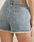 Sunkissed Fringe High Rise Denim Shorts