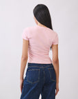 BTTRMMT Pink Blair Button Top close-up showing ribbed fabric texture and button-front detail
