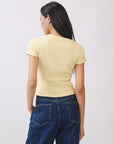 BTTRMMT Light Creme Yellow Blair Button Top back view highlighting clean back design and fitted shape