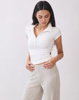 White Eliza Fitted Polo top