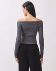 Back view of the BTTRMMT Camille Zip Knit in charcoal gray, highlighting the ribbed texture and fitted cropped back.