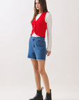 BTTRMMT Rhea Knit Vest side view highlighting cropped fit and layered styling
