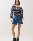 BTTRMMT Sloan Striped Long Sleeve Polo front view featuring relaxed fit with classic stripe pattern
