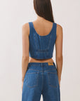 BTTRMMT Rae Structured Denim Top back view highlighting tailored denim construction and smooth cropped finish