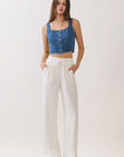 BTTRMMT Ivory Yuna Soft Wide Leg Pants front view showing relaxed wide-leg fit, elastic waistband, and flowy fabric