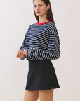 BTTRMMT Ellie Striped Long Sleeve side view showing relaxed silhouette, long sleeves, and soft striped fabric