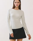BTTRMMT Sage Green Selene Rib Tee front view featuring fitted ribbed long sleeve top with clean crew neckline