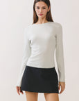 BTTRMMT Sage Green Selene Rib Tee front view featuring fitted ribbed long sleeve top with clean crew neckline