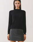 BTTRMMT Suri Ruffle Neck Knit Top front view with fitted silhouette and ruffle neckline
