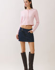 BTTRMMT Pink Sophie Ribbed Button Cardigan front view with cropped fit, long sleeves, and button-front design