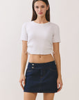 BTTRMMT The Line Knit Tee front view with fitted silhouette, short sleeves, and soft knit texture