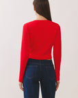 BTTRMMT Red Sophie Ribbed Button Cardigan back view featuring a smooth ribbed finish and fitted shape