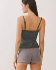 BTTRMMT Black Lina Striped Button Tank back view highlighting clean straight neckline and slim fit