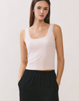 BTTRMMT Pink Kiara Lace Trim Tank front view with fitted silhouette, wide straps, and lace trim neckline
