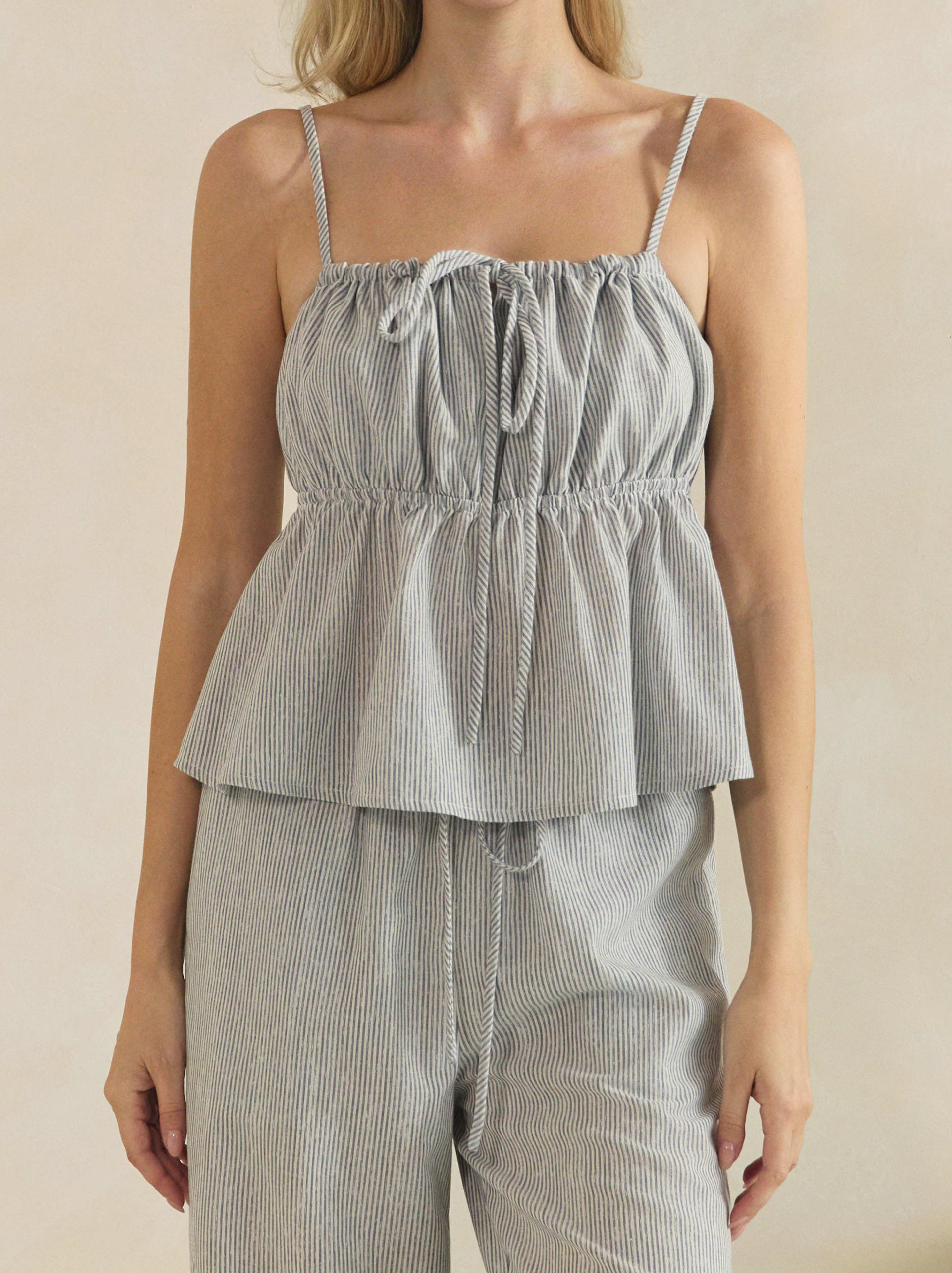Women's Blue Stripe Peplum Cami & Pants Set | BTTRMMT