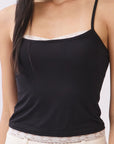 BTTRMMT Nicole Lace Tank close-up showing lace trim detail, neckline finish, and soft stretch fabric