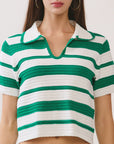 BTTRMMT Yuri Striped Top close-up of knit texture, stripe detail, and collar finish