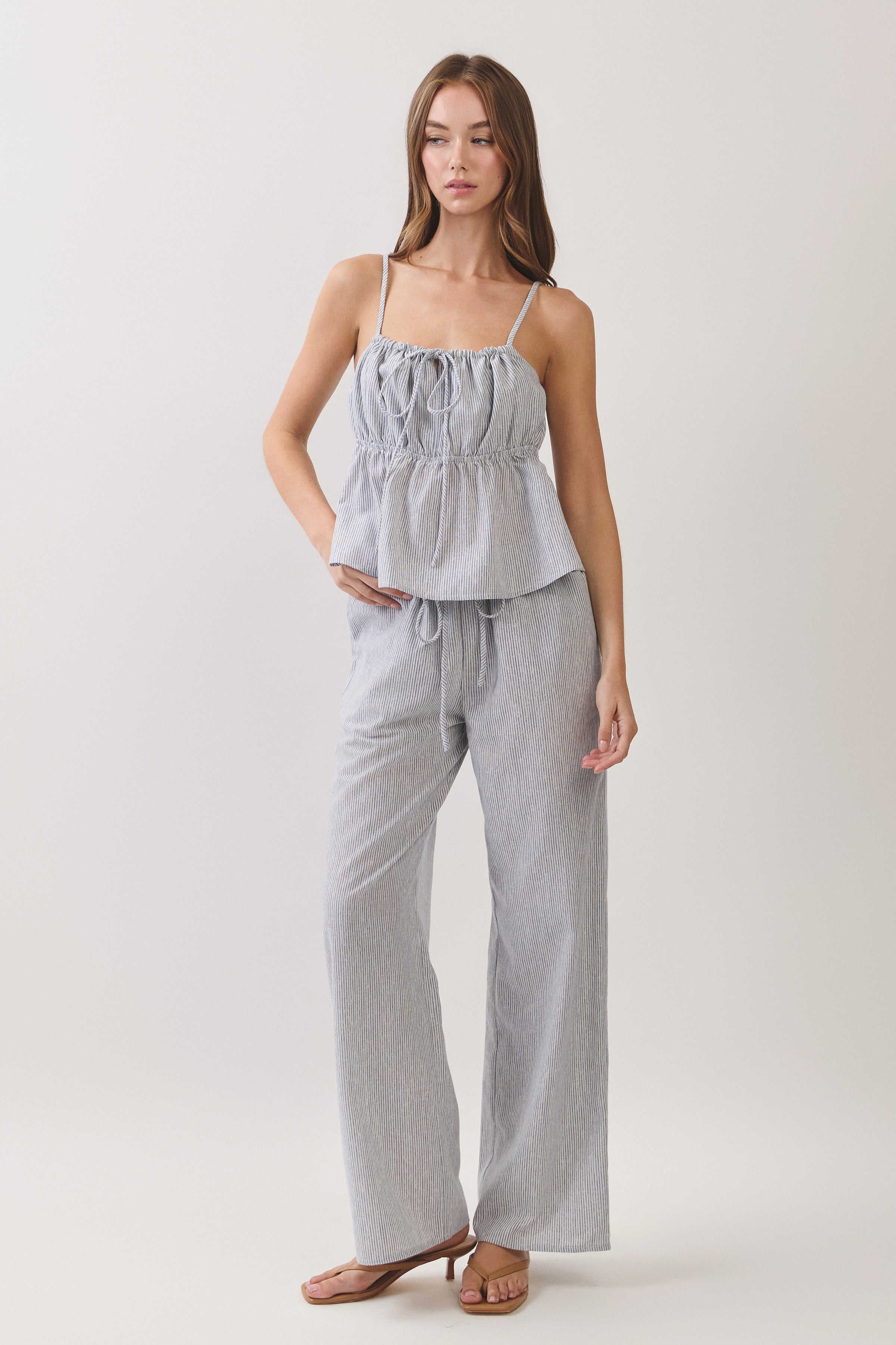 Women's Blue Stripe Peplum Cami & Pants Set | BTTRMMT