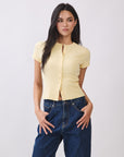 Light Creme Yellow Blair Button Top