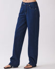 BTTRMMT Serena Straight Denim side view showing straight leg silhouette with relaxed drape