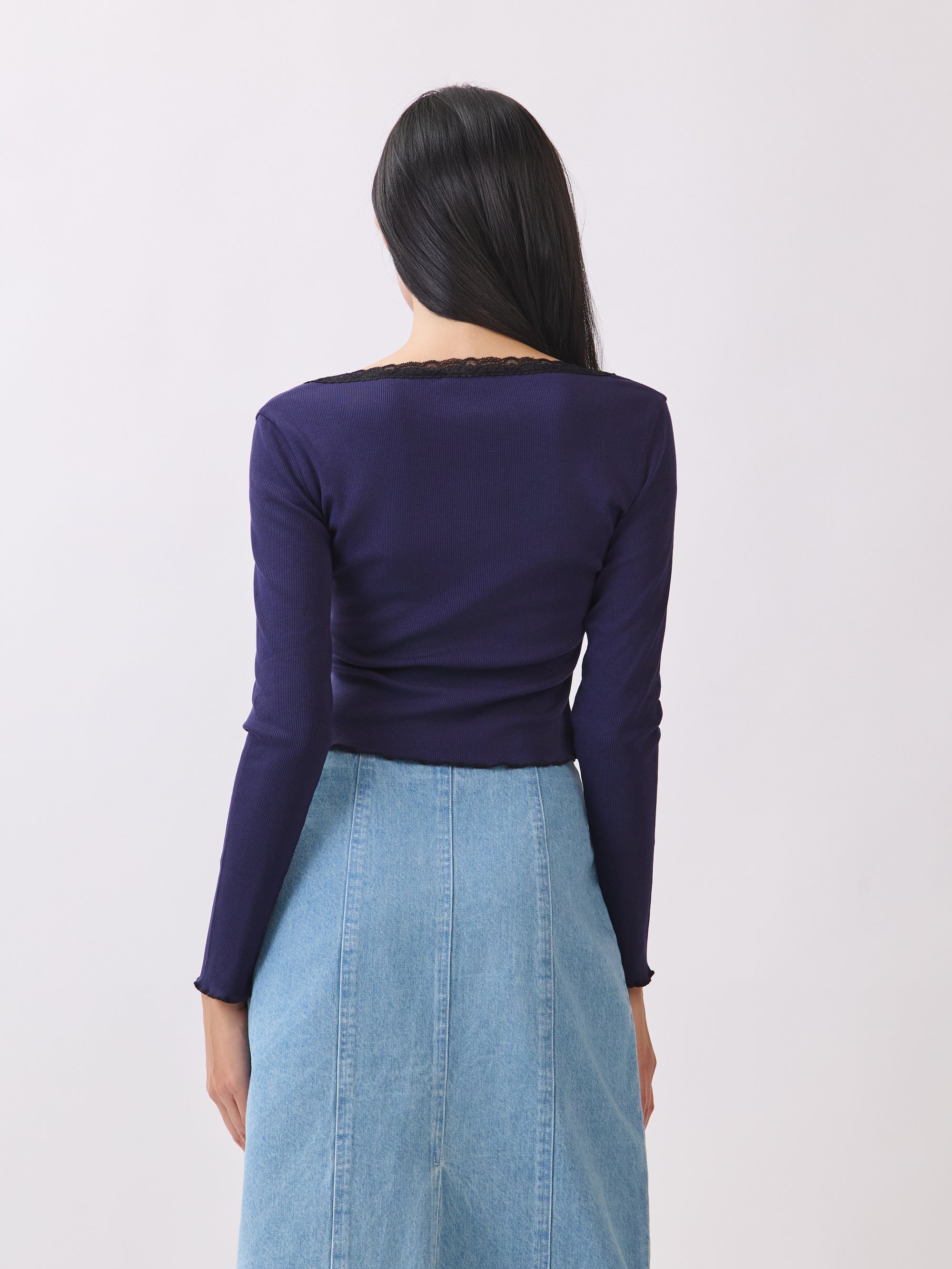 BTTRMMT Naya Lace Long Sleeve Top back view highlighting fitted shape and clean back design