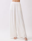 Close-up of BTTRMMT Ivory Olivyn Set pants showing lightweight wide-leg design with elastic waistband and side pockets.