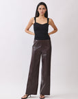 BTTRMMT Vera Faux Leather Pants front view with mid-rise fit, comfortable waistband, wide-leg silhouette