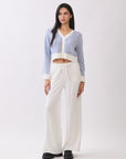 BTTRMMT Jordyn Contrast Knit Cardigan front view with cropped fit, V-neckline, contrast trim, and textured knit