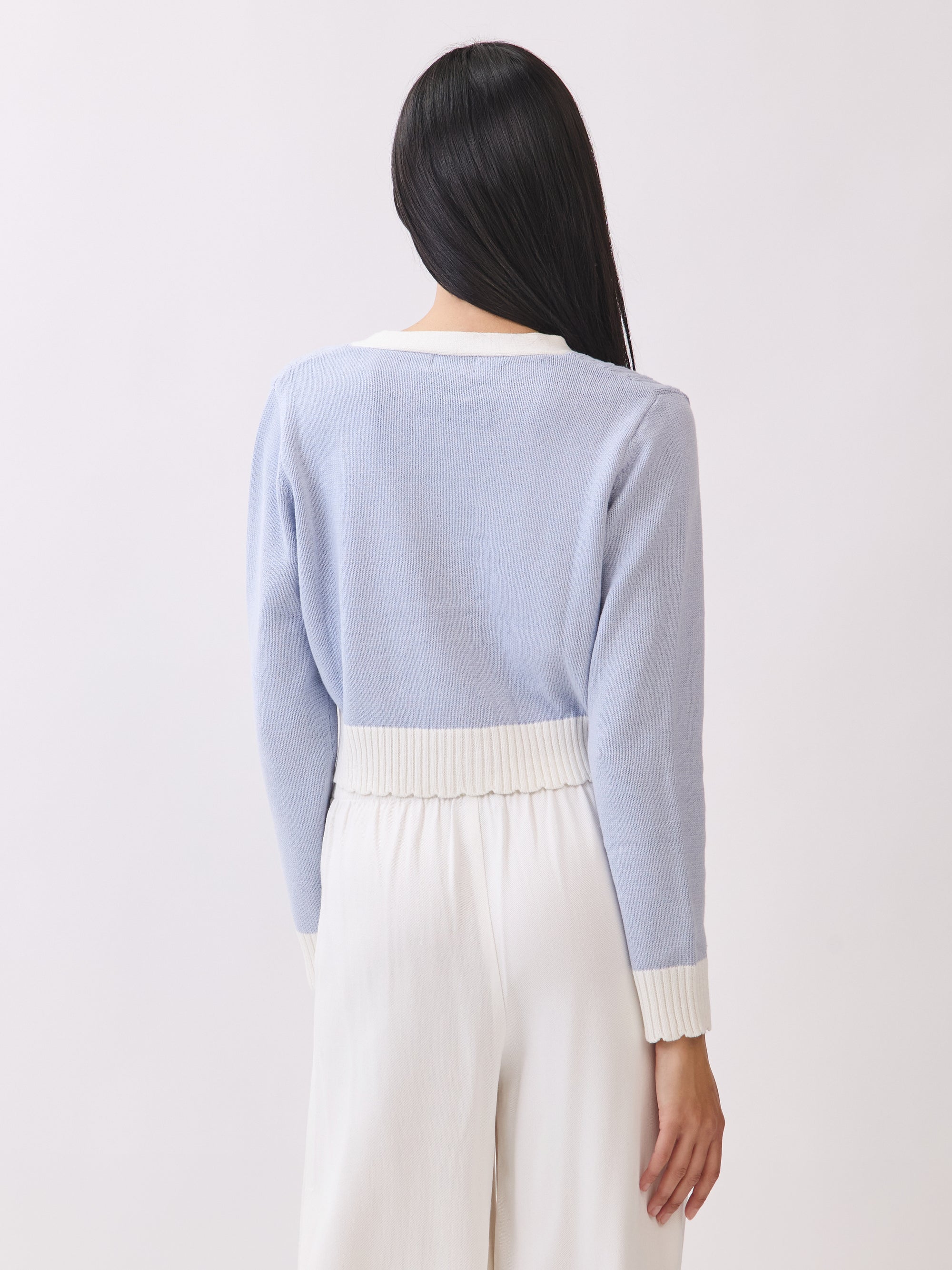 BTTRMMT Jordyn Contrast Knit Cardigan back view highlighting clean back design and textured knit fabric