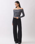 BTTRMMT Black Calia Pants front view with relaxed straight-leg fit and comfortable elastic waistband