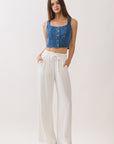 BTTRMMT Rae Structured Denim Top front view with square neckline, button-front detail, and cropped structured fit