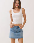 BTTRMMT White Kiara Lace Trim Tank front view with fitted silhouette and delicate lace trim