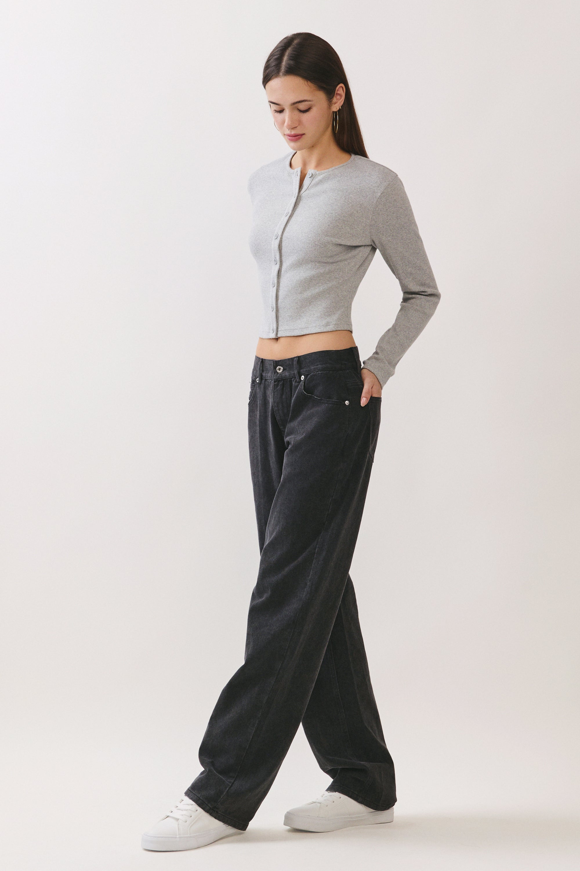 BTTRMMT Evie Mid-rise Washed Black Denim Jeans showing relaxed straight-leg silhouette and subtle washed black finish.