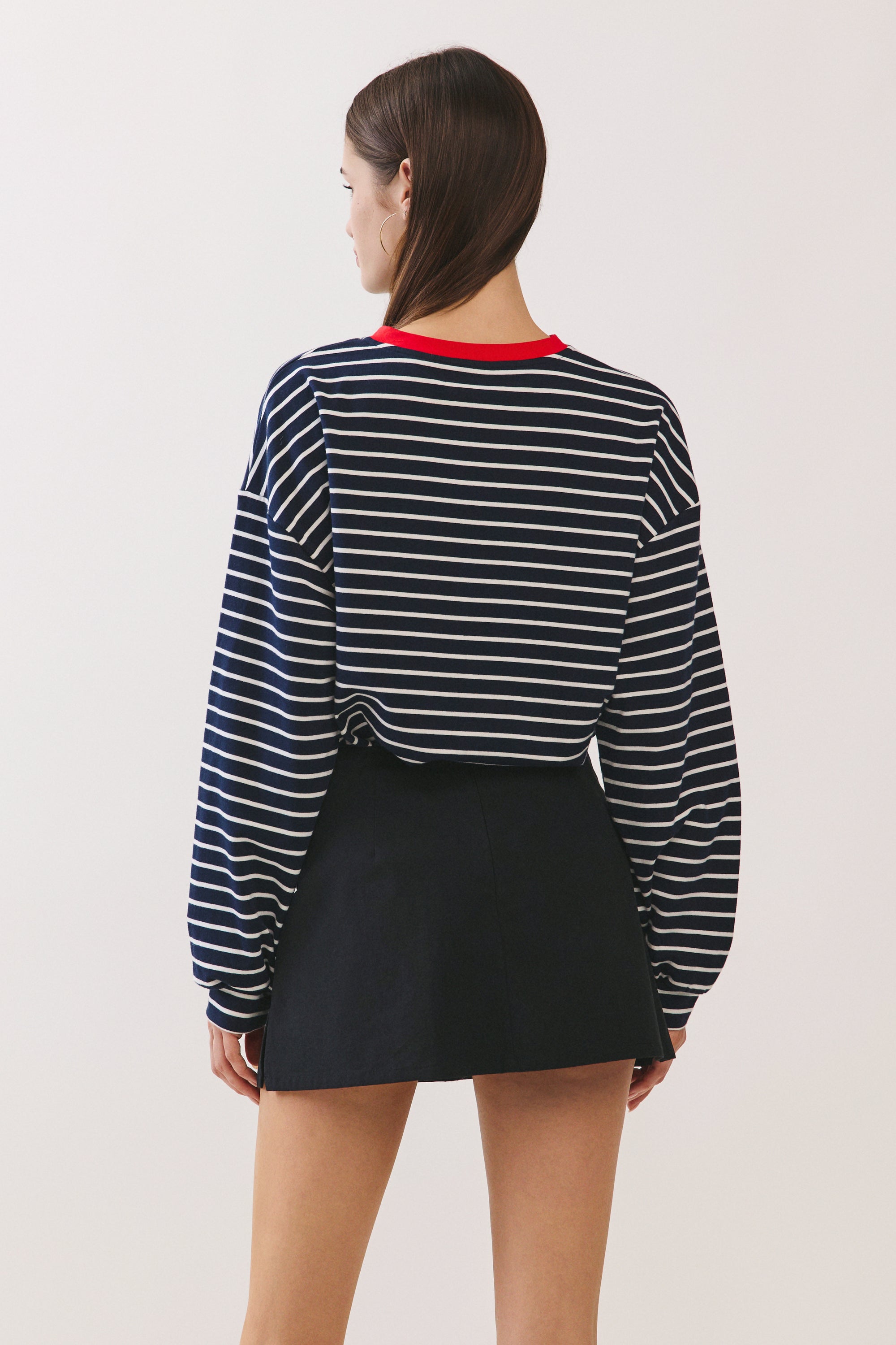 BTTRMMT Ellie Striped Long Sleeve back view highlighting loose fit, classic stripe pattern, and casual style