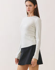 BTTRMMT Sage Green Selene Rib Tee side view showing slim fit silhouette and lightweight ribbed fabric
