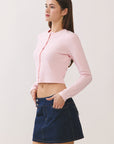 BTTRMMT Pink Sophie Ribbed Button Cardigan side view showing slim fit, ribbed texture, and long sleeves