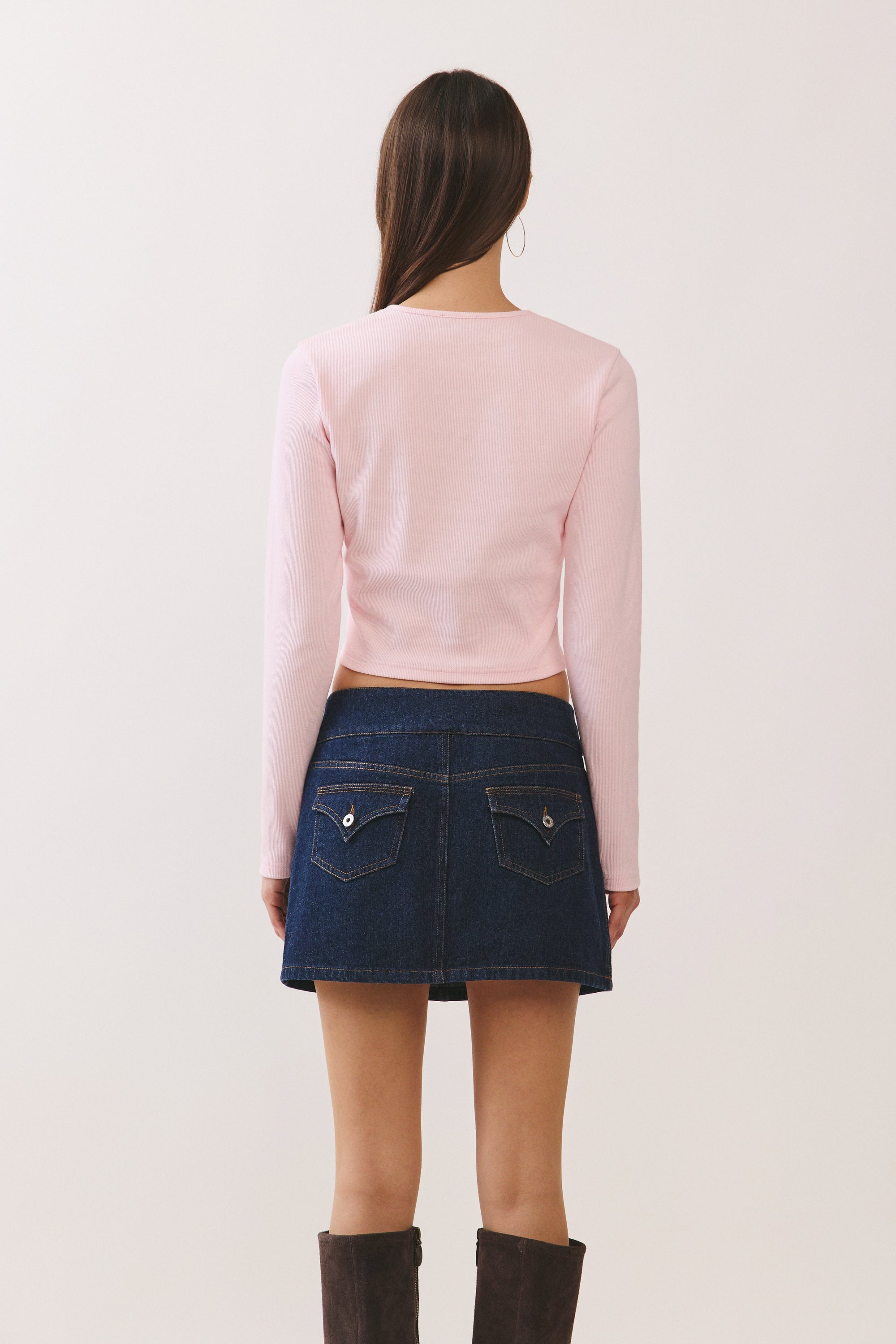 BTTRMMT Pink Sophie Ribbed Button Cardigan back view highlighting clean back design and fitted silhouette