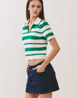BTTRMMT Yuri Striped Top side view highlighting textured knit fabric and short sleeves