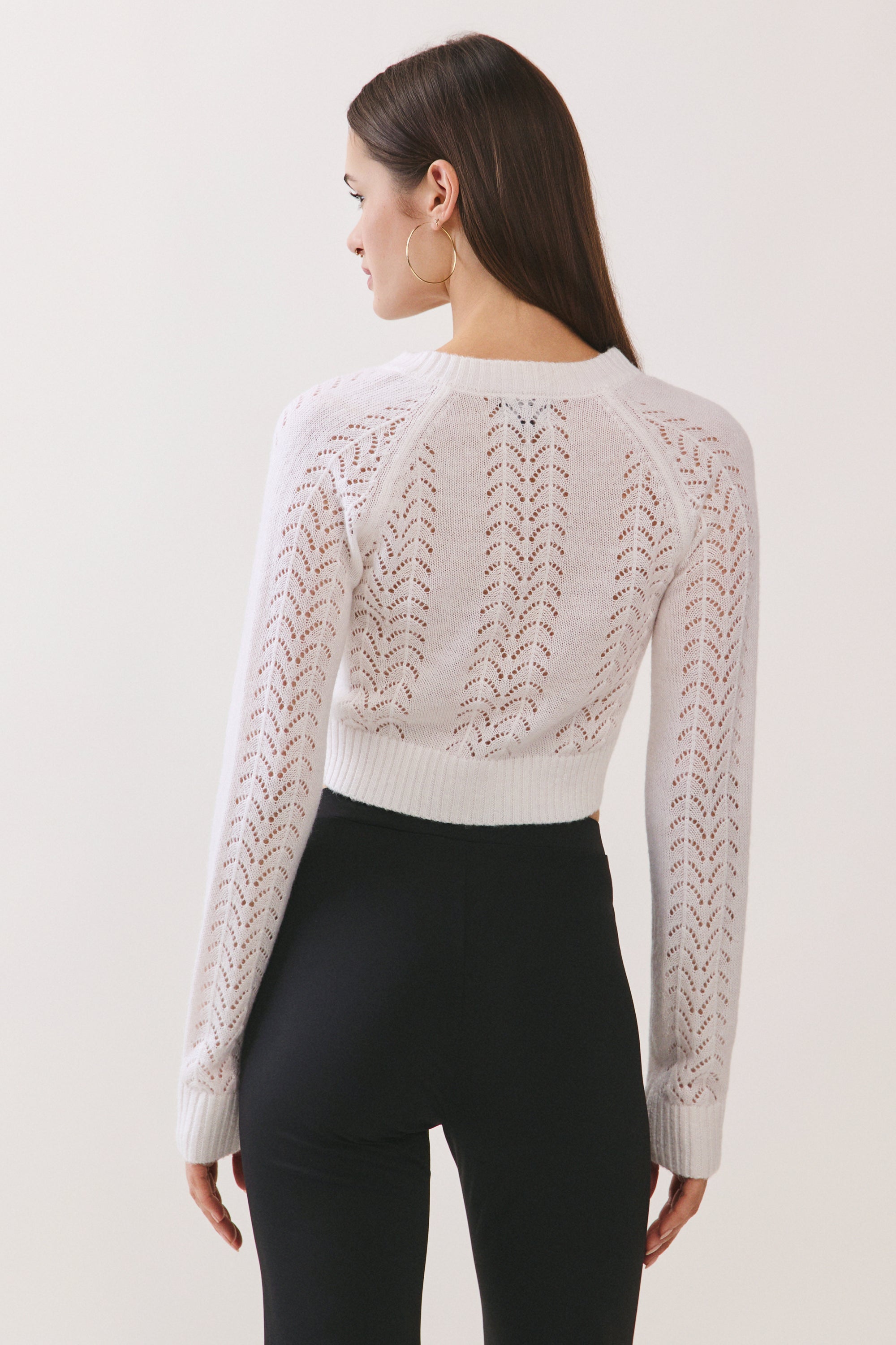 BTTRMMT lila lace cardigan back view highlighting clean back design and delicate lace knit