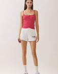 BTTRMMT Red Lina Striped Button Tank front view with slim fit, red stripe pattern, and button-front detail
