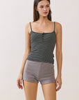 BTTRMMT Black Lina Striped Button Tank featuring slim straps, ribbed fabric, and front button detail