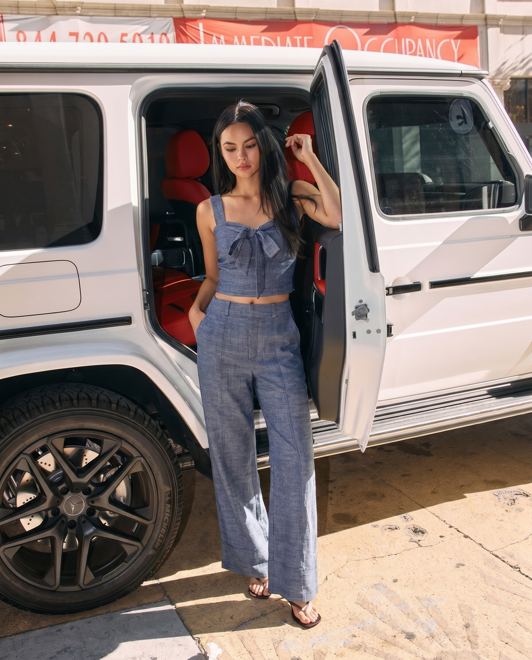 The Delilah Set – Blue Linen Tie-Front Crop Top & Wide-Leg Pants Two-Piece Matching Set