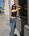 BTTRMMT nicole lace tank front view worn in downtown Los Angeles with fitted cropped silhouette and lace trim