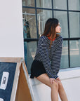 BTTRMMT Ellie Striped Long Sleeve side view showing relaxed fit, long sleeves, and casual LA street style