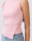 BTTRMMT Pink Serenity Side-Slit Top close-up showing ribbed fabric texture and side button slit detail