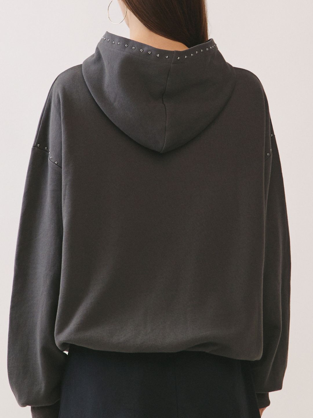 BTTRMMT Reese Studded Hoodie back view showing clean hood shape and relaxed streetwear fit