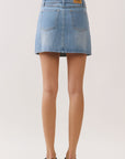 BTTRMMT Tate Everyday Denim Skirt back view with classic mini denim skirt shape